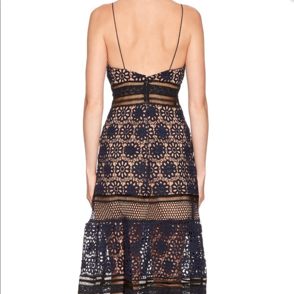 Self-portrait midi navy lace dress